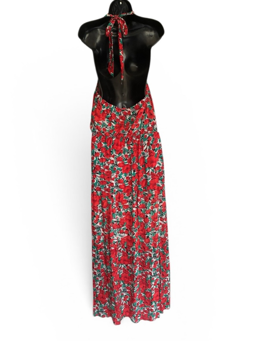 Bohochic Garden Party Red Floral Halter Maxi Summer Dress Size S/M - Picture 5 of 8
